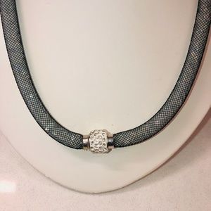 New Swarovski Crystal Black Mesh Necklace + rhinestone clasp